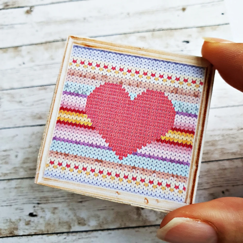 Dollhouse Miniatures Heart Cross Stitch Wall Decoration