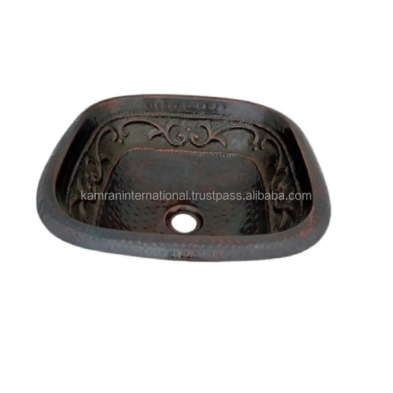 Luxury Smart Bathroom Basin COPPER EMBOSSED Round WORK WASHROOM SINK with DRAINER Polished Sink Quality Design