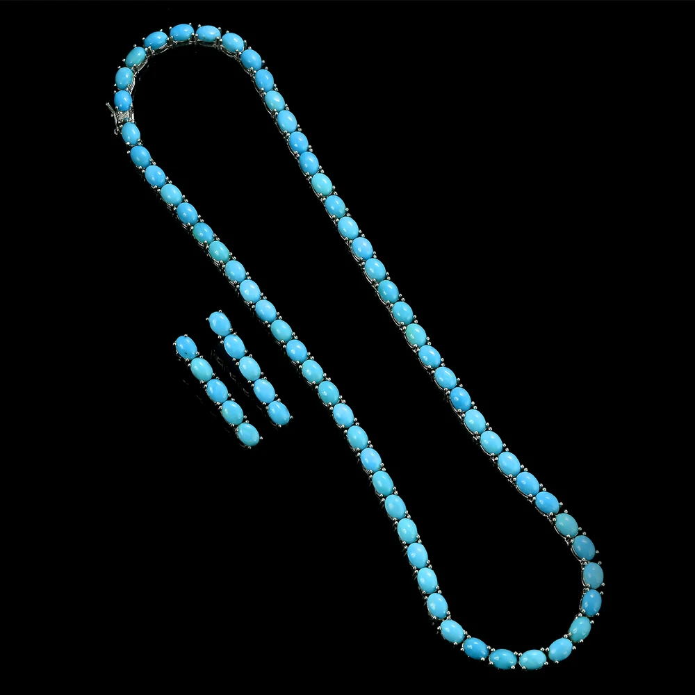 Natural Turquoise 7x5 MM Gemstone 925 Solid Silver For Women Jewelry Designer Necklace Earring Set By Manufacturer Supplier