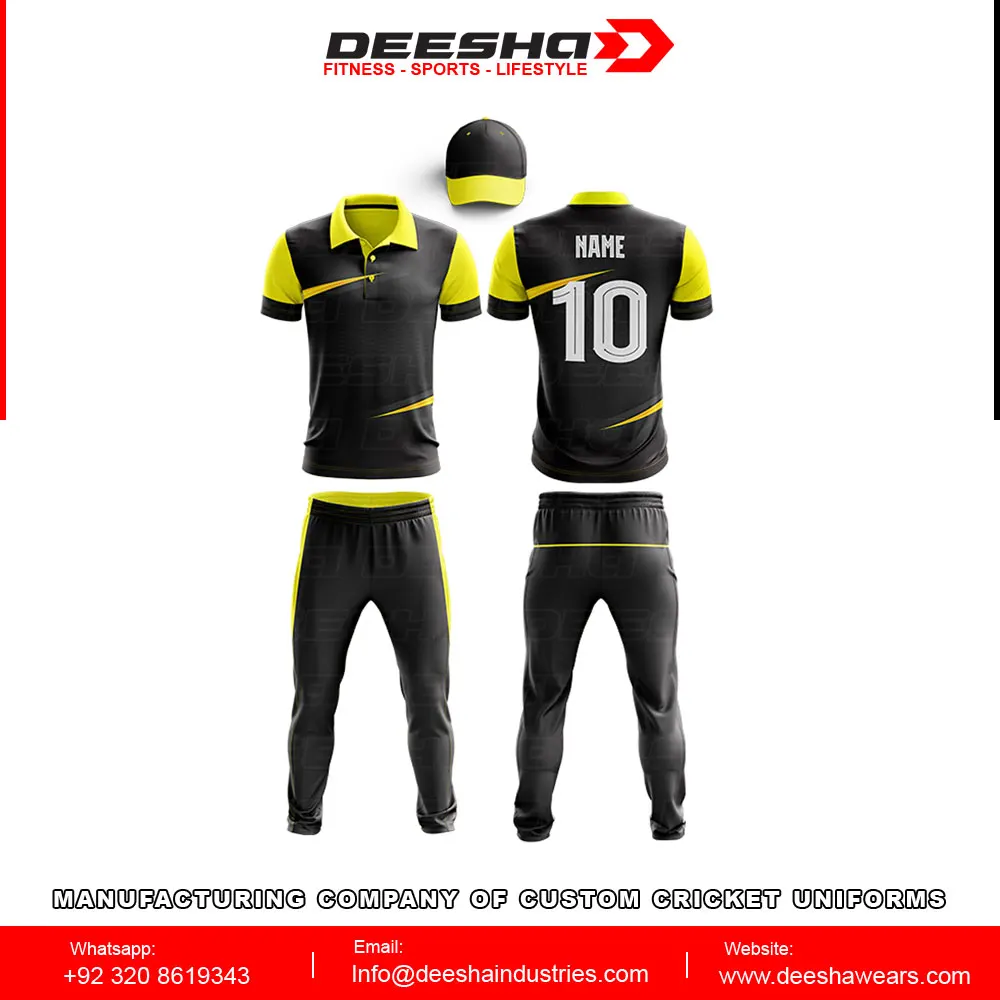 High Quality Custom Made Personalized Cricket Jerseys Sublimated Designs Premium Quality Uniforms Including Bats
