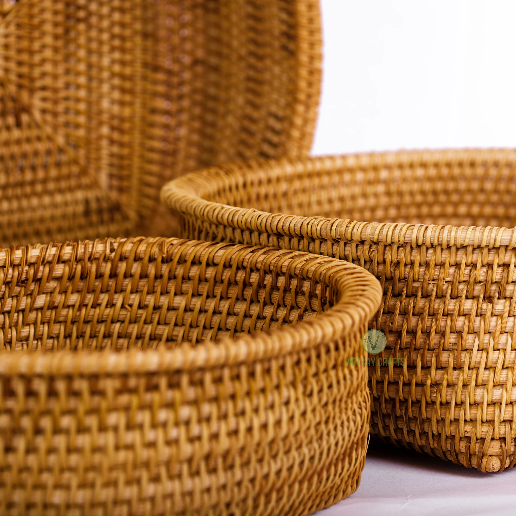 Hot Sale 2021 Rattan Storage Basket Recycle Rattan Storage Baskets Eco-friendly Useful Tool in Kitchen Made in Vietnam