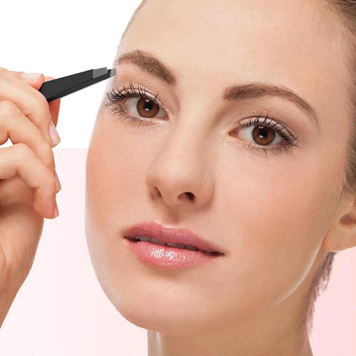 2pcs Eyebrow Tweezers Professional Stainless Steel slanted and pointed tip Wholesale eyebrow eyelash tweezers set