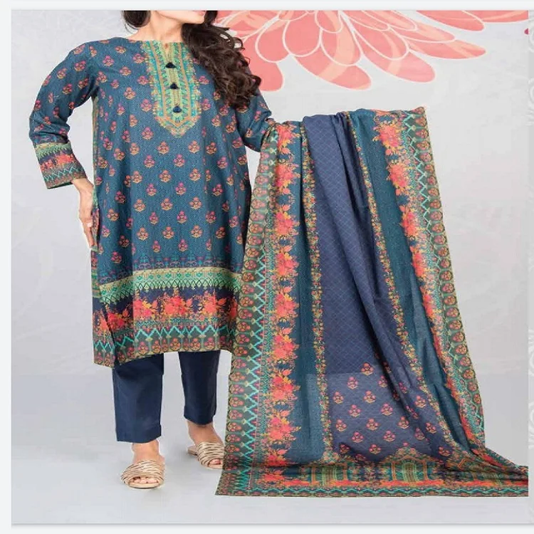 
Pakistani and Indian un-stitched Shalwar Kameez on Lawn Fabric of Original Mehk Brand 