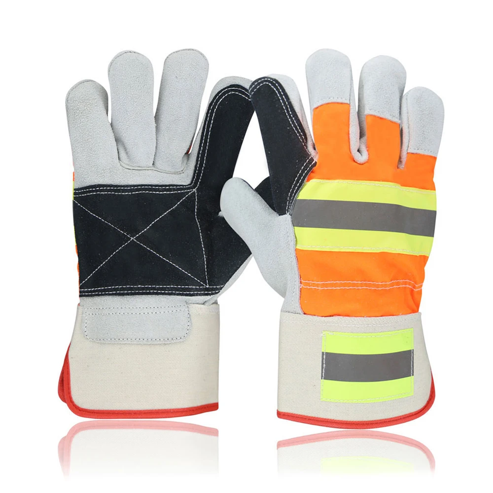 2021 Split Cowhide Leather Protect Palm Gloves Double Leather Elastic Wrist Wing Thumb Leather Working Hand Protective Gloves