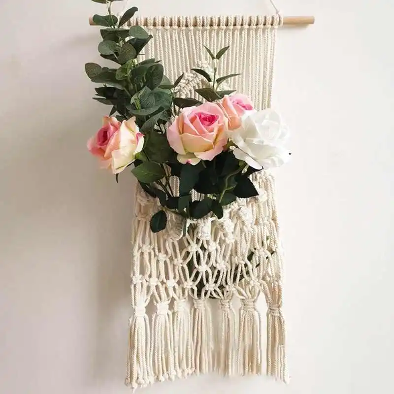 Лидер продаж элегантный ручной тканый держатель для магазинов макраме маленьких букв открыток и цветов Настенный
