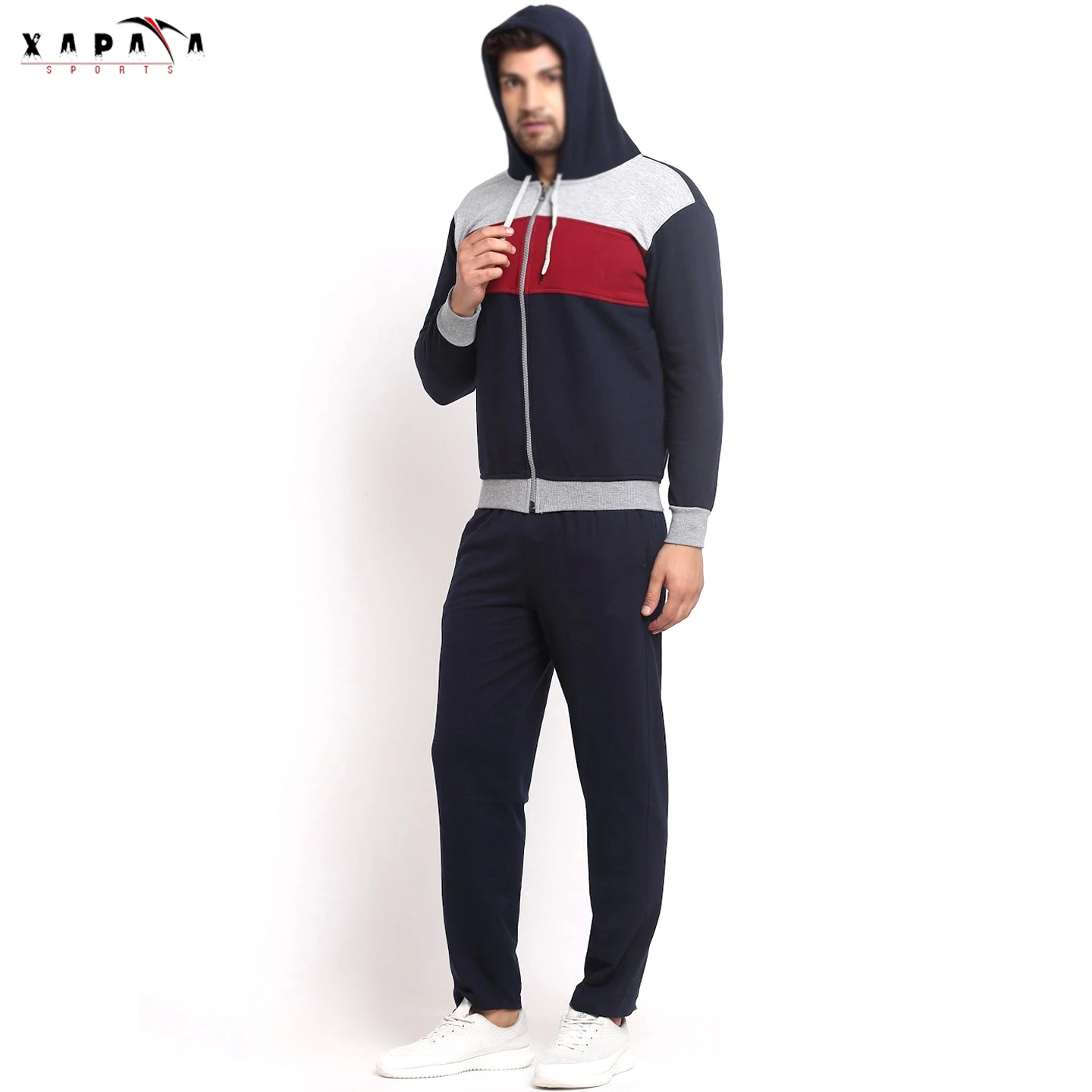 Men Navy Blue & Red Color Blocked Tracksuit Hot Selling Outer Wear Men Tracksuits By XAPATA SPORTS