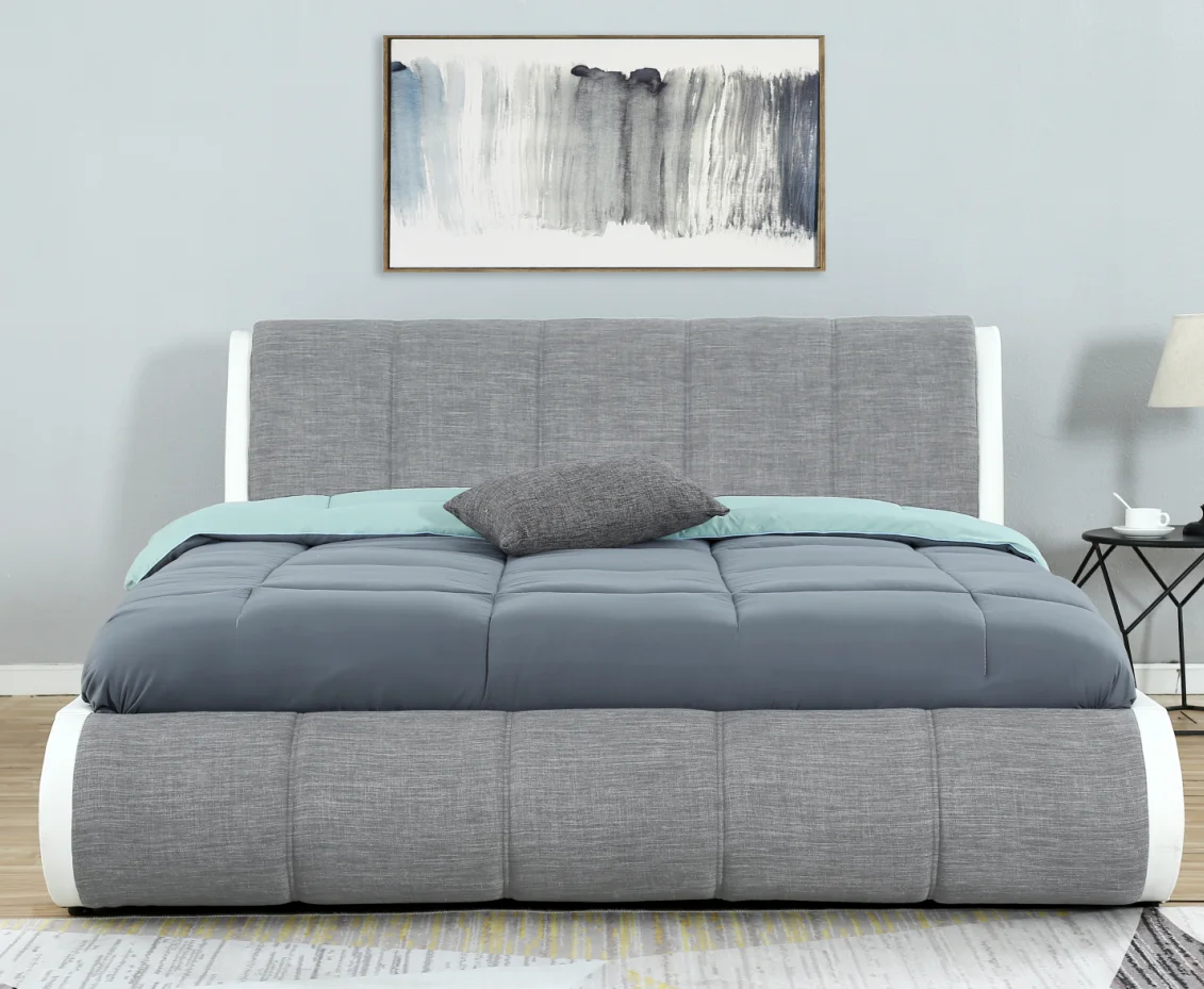 Willsoon  Modern Bedroom Furniture PU leather mix Fabric Bed with storage ottoman bed with led light headboard