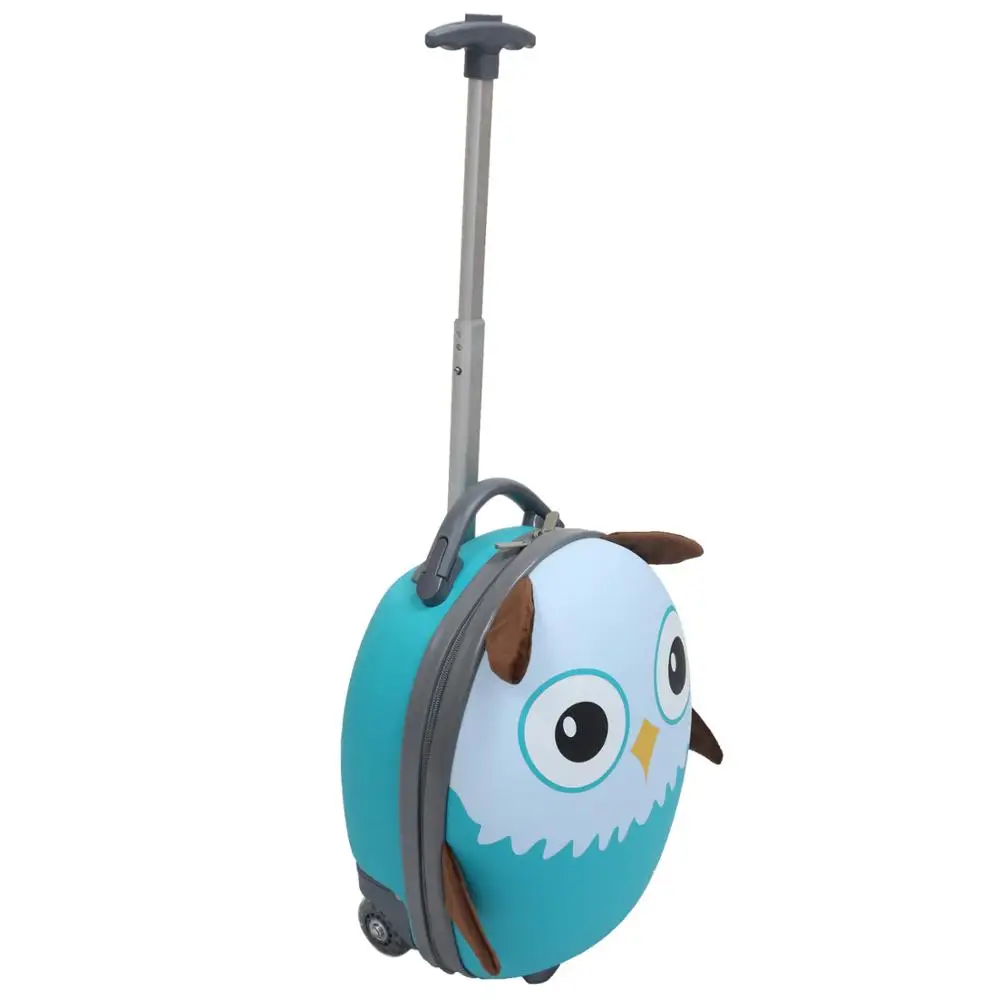 Cute Kids Blue Owl Cartoon Animal Trolley Luggage Bag Carry On Suitcase with Wheels for International Travel