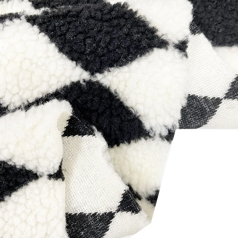 Lamb wool diamond check jacquard warm jacket soft polyester plush teddy sherpa fabric