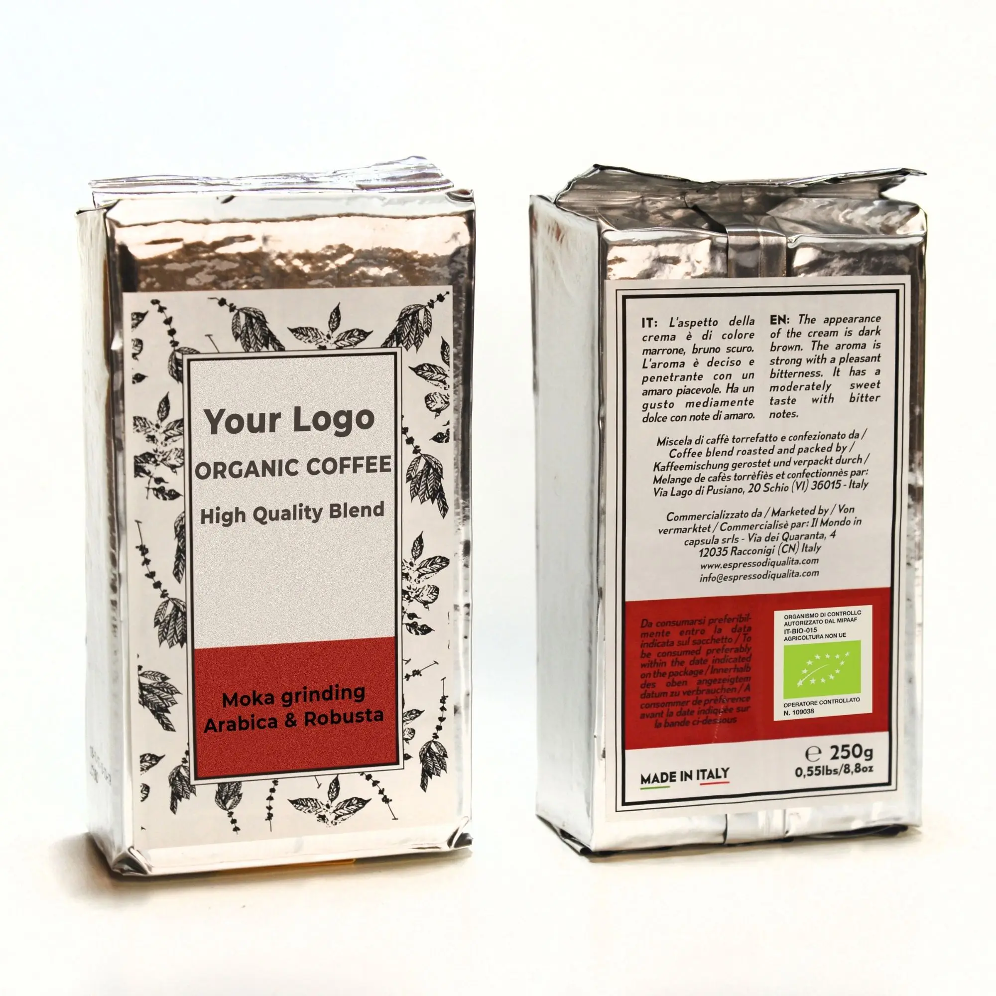 Арабика и робуста, Органический кофе, 250 г, вакуумная упаковка, Высококачественная смесь 50% Arabica 50% Robusta, Высококачественная смесь