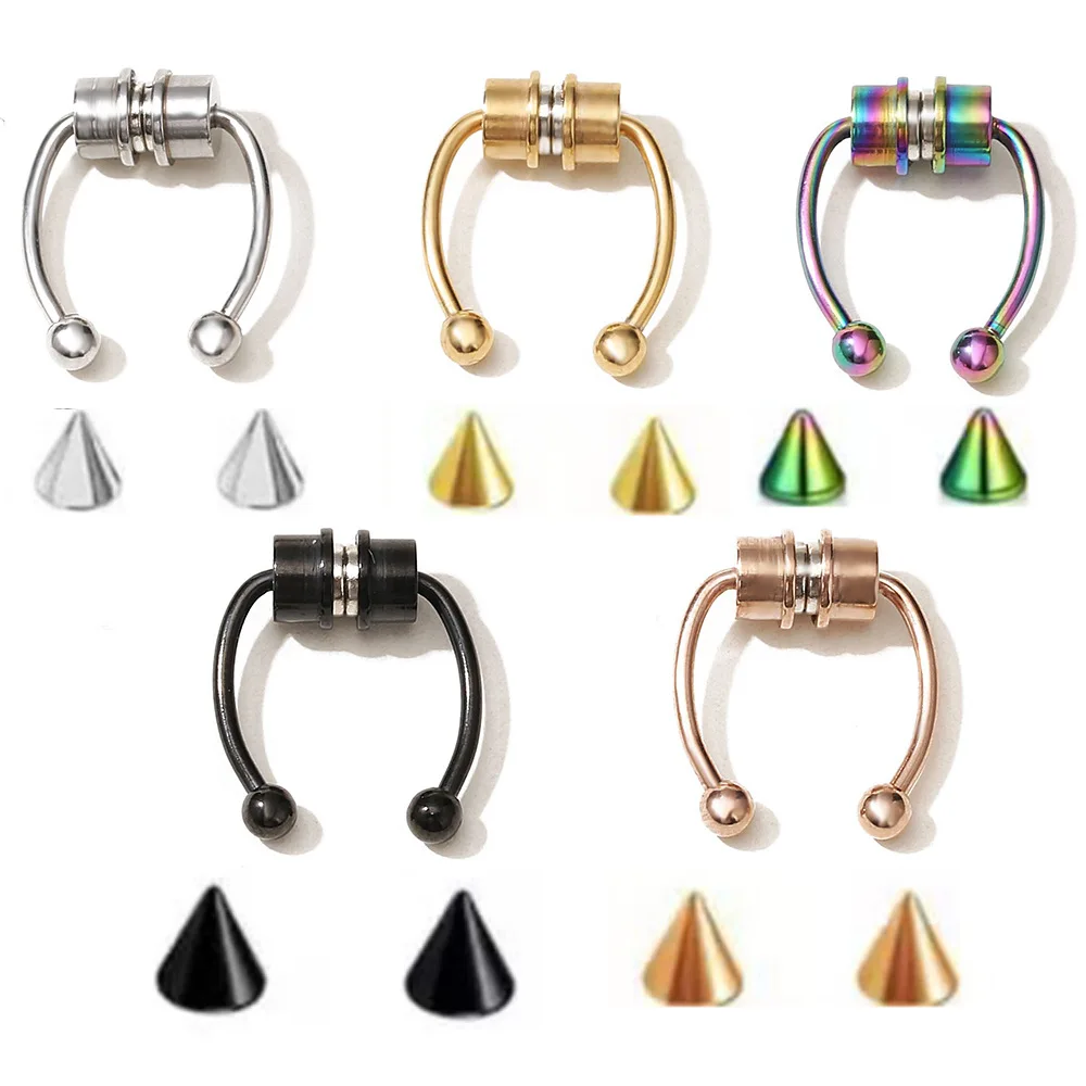 Women Body Piercing Jewelry Stainless Steel Fake Magnet Nose Ring Gift