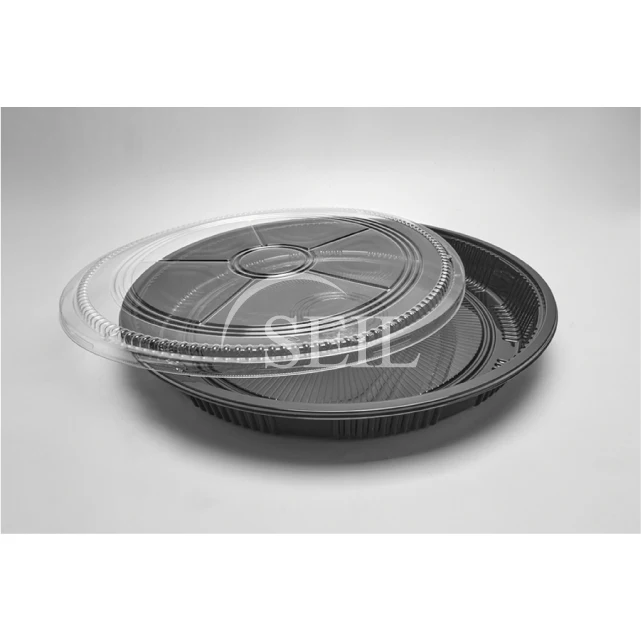 SL-PT800 Sushi Party Tray Take Away Plastic Container Disposable Round Sushi Serving Plates 5280ml