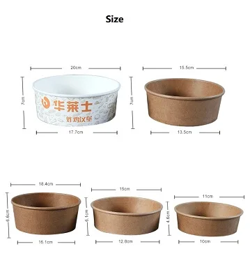  500ml Disposable and Degradable Kraft Paper Salad Bowl For Take Away