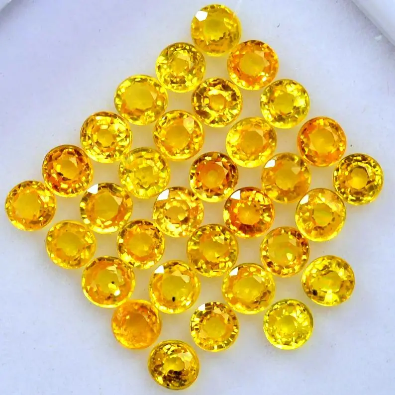 Natural Round Shape Faceted Yellow Sapphire Loose Gemstone Polished Cabochon Making Jewelry wholesale price