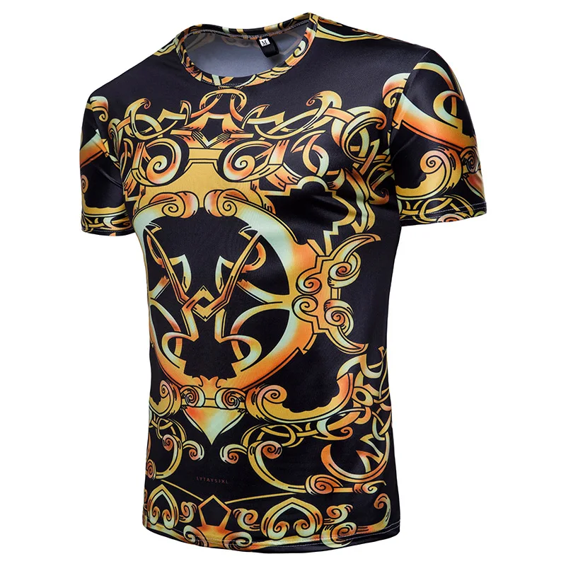 Round Neck Short Sleeve black color with beautiful golden sublimated design on it Unisex T-Shirt