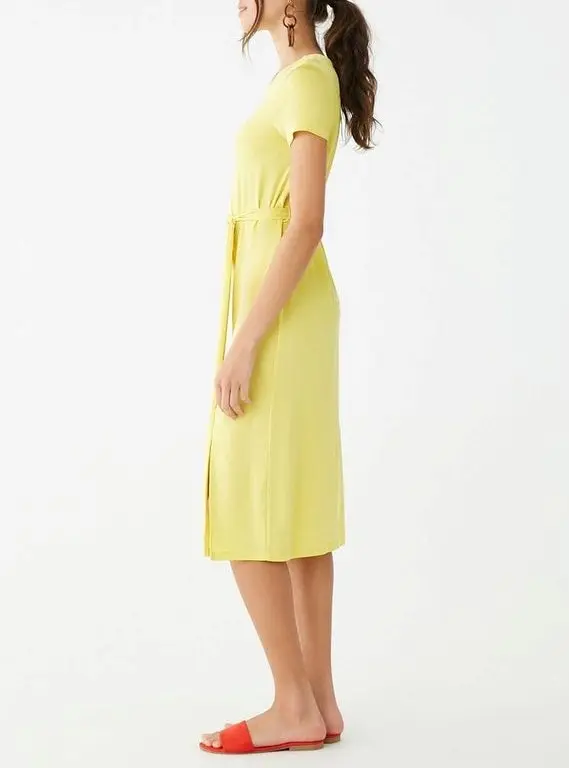 Ladies New Designs yellow  Summer Clothes Fashion Casual Women Made in India cap sleeve with belt  linen dresses