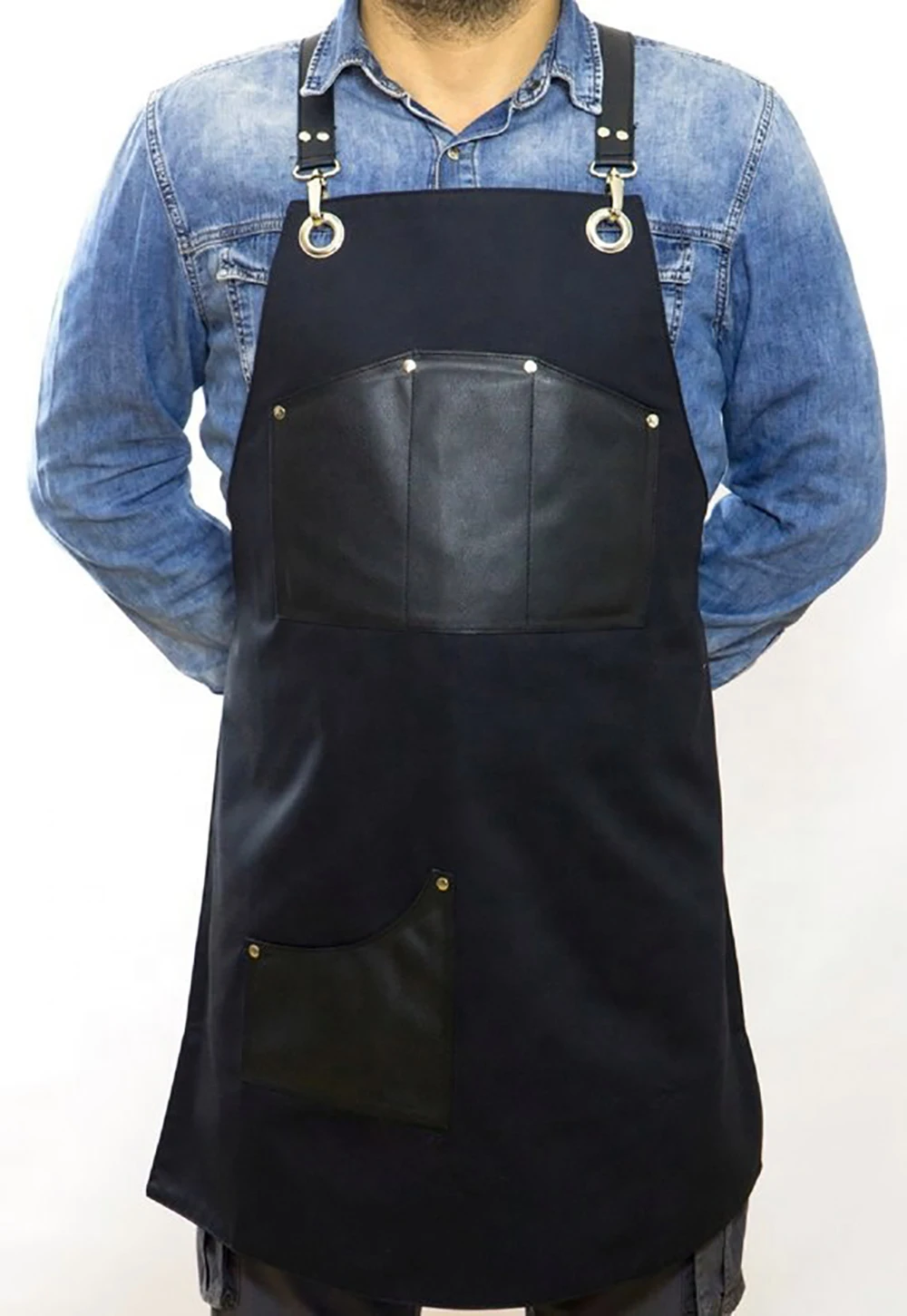  Новый стиль парикмахерские джинсовые фартуки синего цвета с карманами унисекс парикмахерский фартук