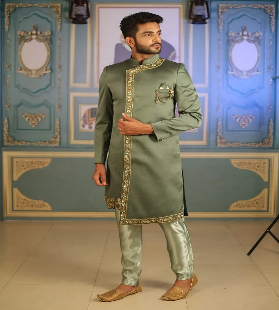 
Rich look Brocade silk stylish indowestern with embroidered work 