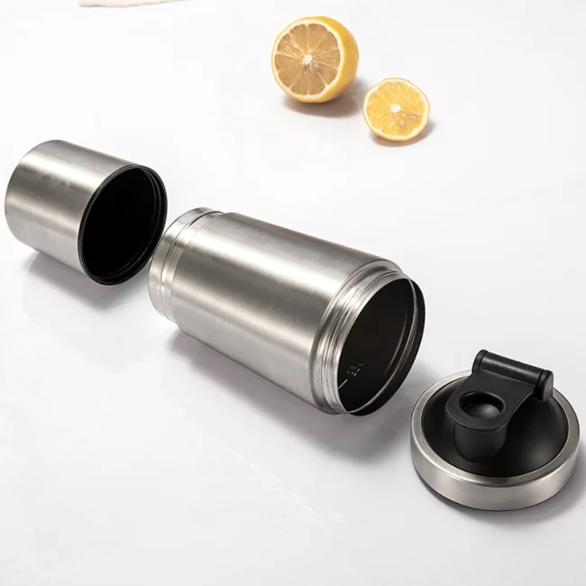 Stainless Steel Shaker with Built-In Mixing Lid & Mixer Ball,Premium Shaker Bottle with Twist Storage Compartment Cup