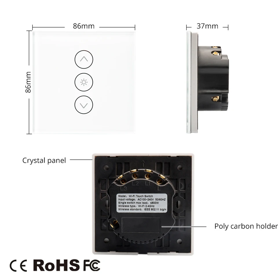 Wifi Smart Wall Touch Light Dimmer Switch 1 Gang EU/UK Standard Wireless APP Remote Control Works with Alexa Google Home