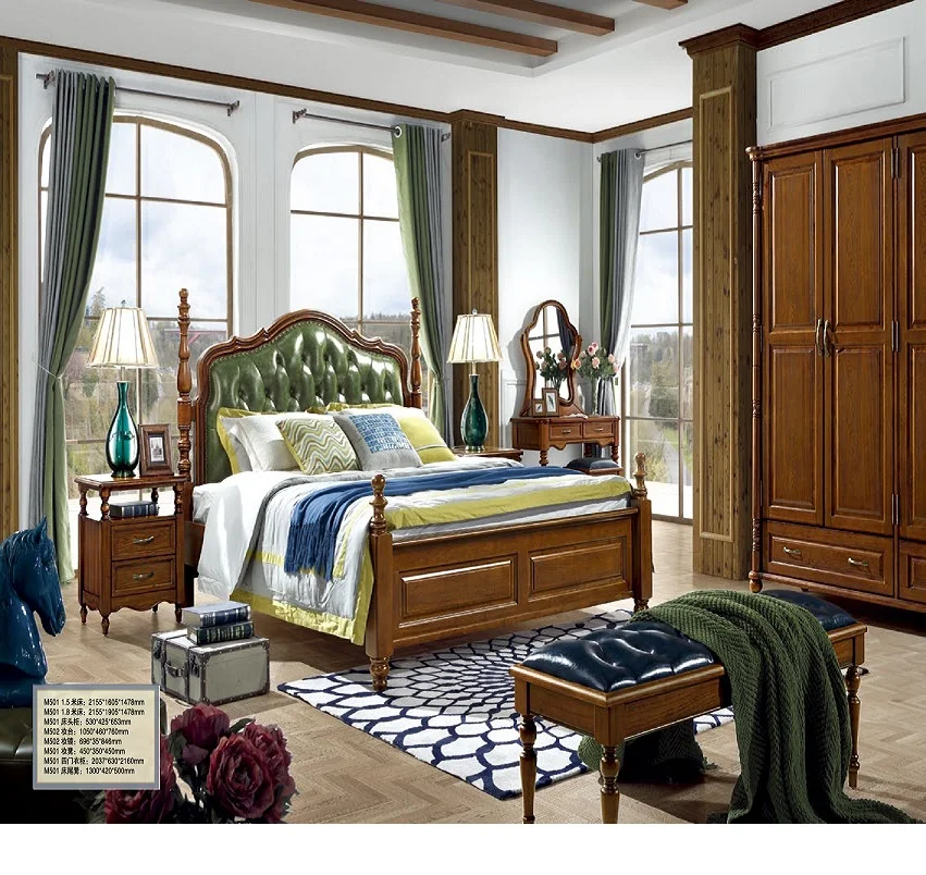 Набор мебели для спальни 8 шт. комод кровать шкаф боковой стол деревянная американская мебель