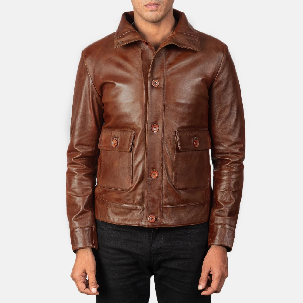 Columbus Brown Leather Bomber Jacket made by Genuine Cowhide for mens  women kids sheep Leather jacket cow leather jacket Goat