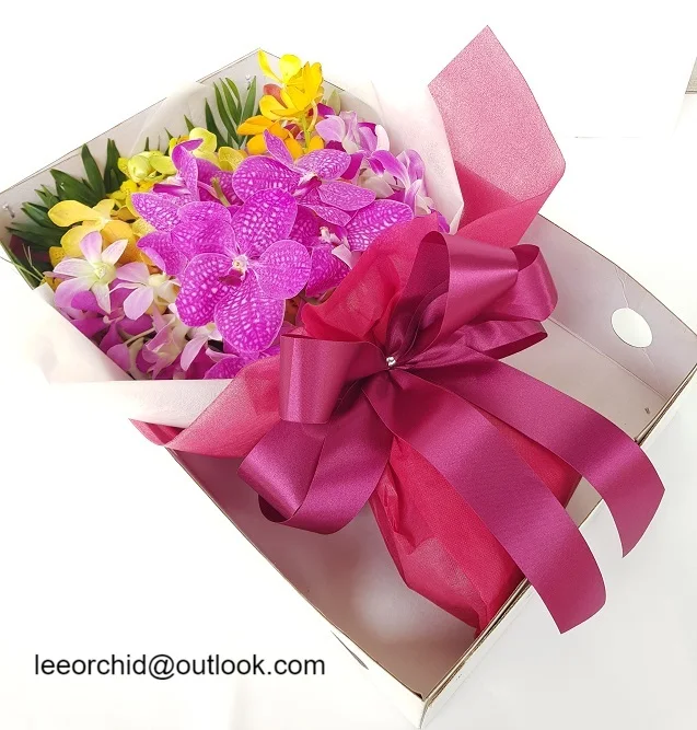 
Thai Fresh Cut Orchid Flower Wedding Bouquet Bridal Gift Box Premium Quality 