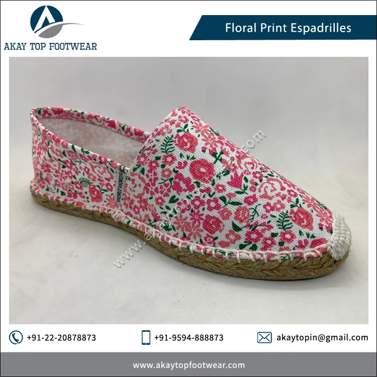 Affordable Price Hot Selling Floral Print Traditional Espadrilles Flat Shoes for Women from Top Listed Indian Vendor