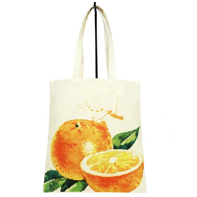 
 Natural Canvas Bag with Orange Image Digital Printing & Self Handle / Hand Bag / Cotton Bag SA 8000-2014 Certified India made  