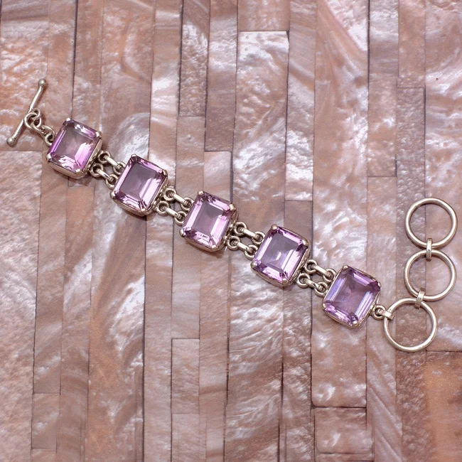 Best Quality Square Amethyst Gemstone 925 Sterling Silver Handmade Wholesale Jewelry Supplier Bracelet