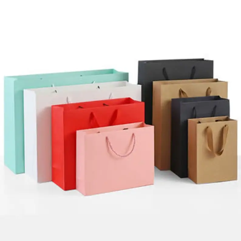 Custom Printed Personalized Color Gift Shopping Craft Packaging Paper Bags with Logos