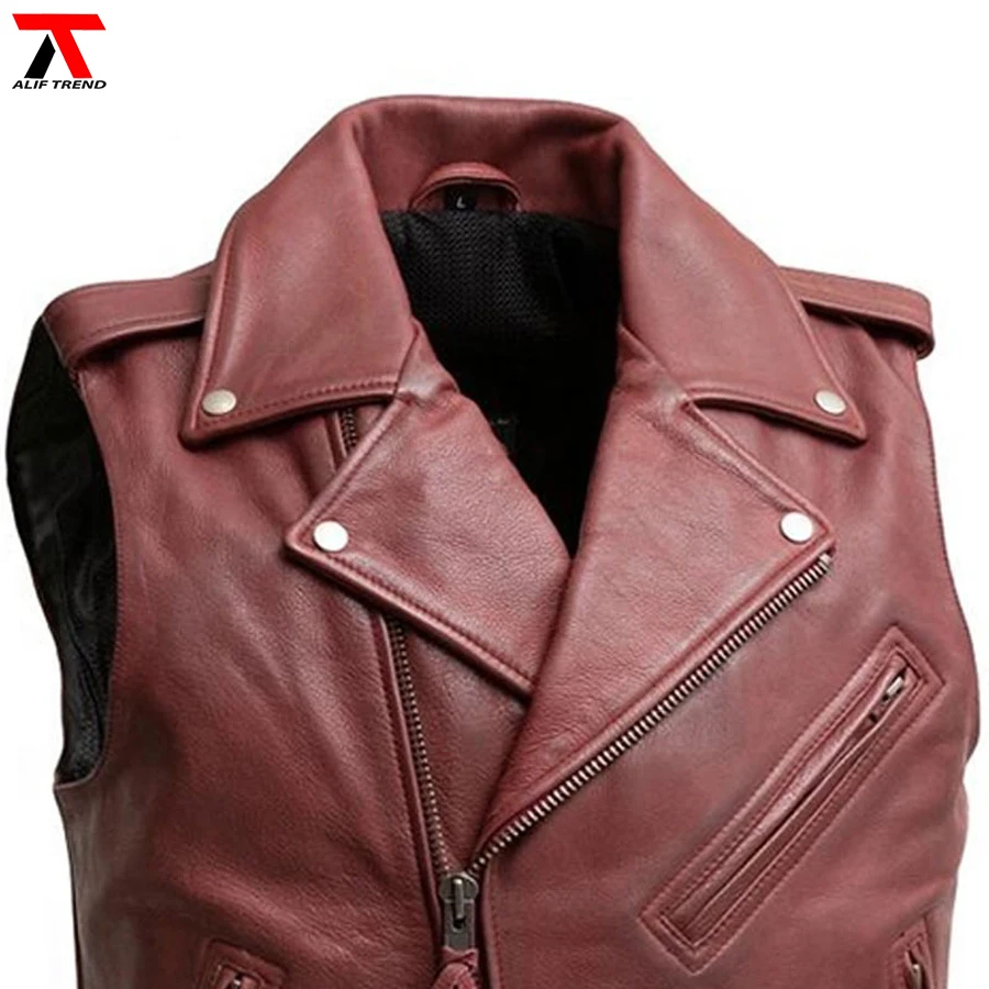 Sleeveless Vintage Leather Vest Custom Color Top Quality Custom Logo Leather Vest For Men  Boys