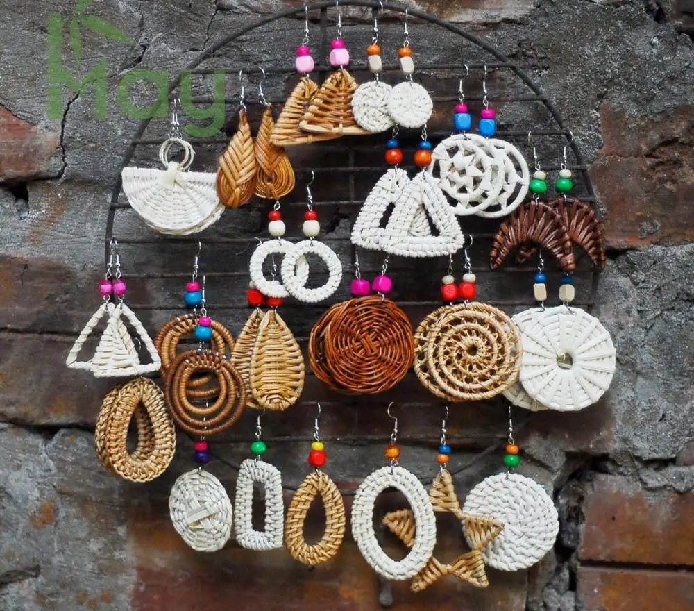 Best selling hand woven rattan earrings from Vietnam