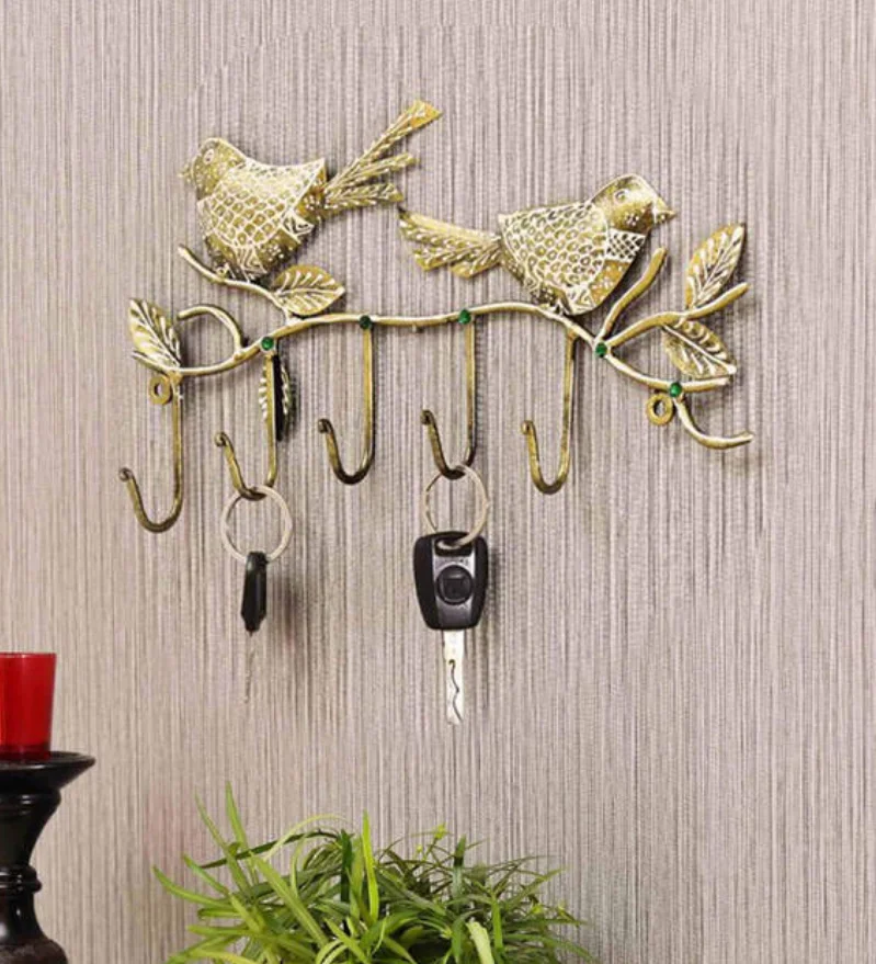 brown brass Owl pair key holder for home and office decor and organization