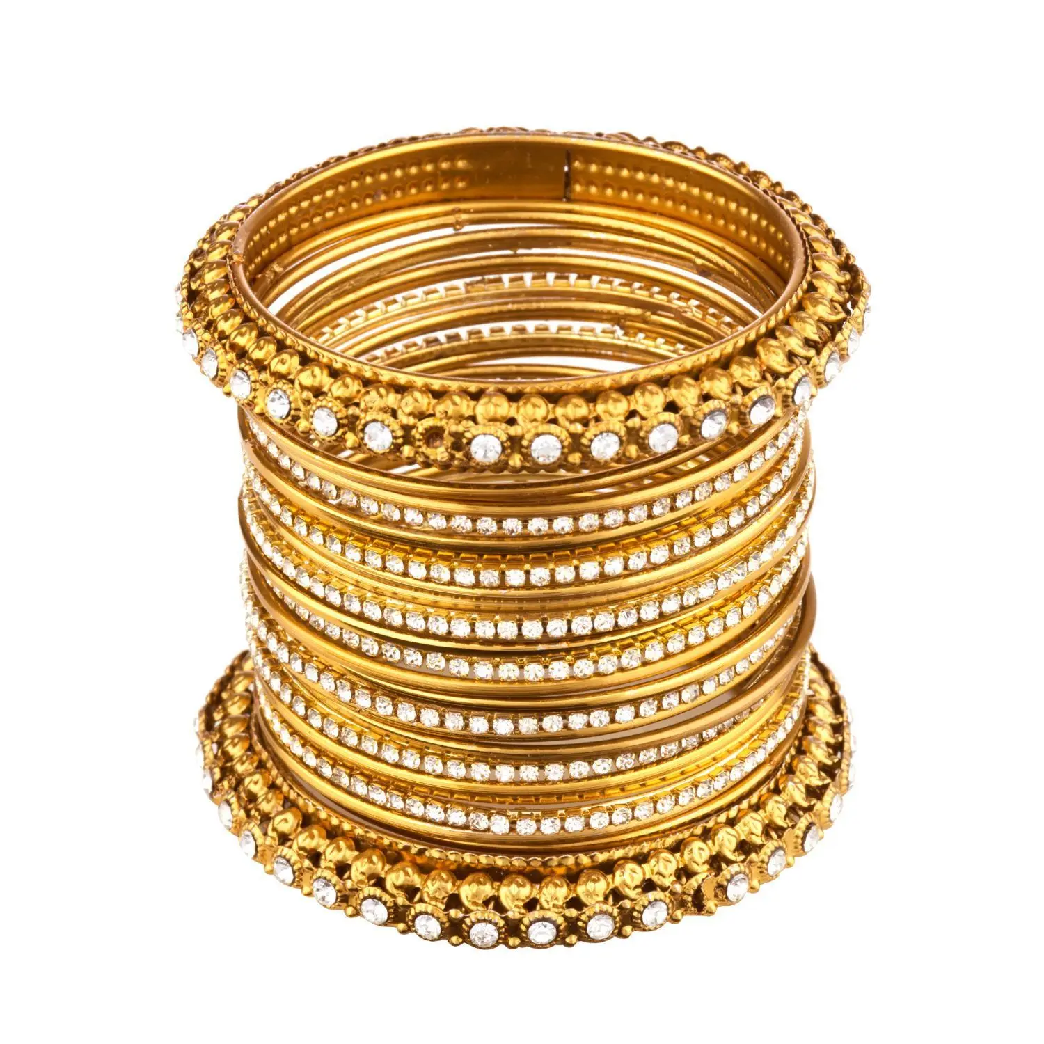 Boho Vintage Antique Gypsy Tribal Indian Oxidized Gold Plated Crystal Bracelets Bangle Set Jewelry