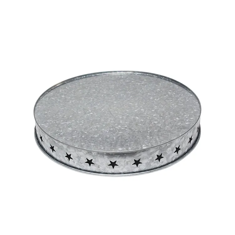 Round Galvanized Serving Tray Rustic Home Decorative Fruit Tray Handmade Vintage Galvanized Tray