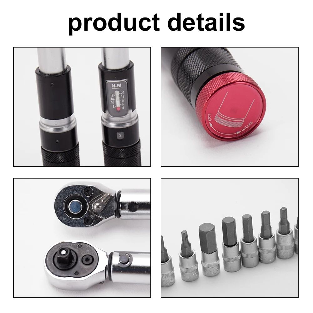 11PCS 4-20Nm Preset Torque Wrench Bits Set Mini Portable Adjustable Torque Wrench Scale Reading Window