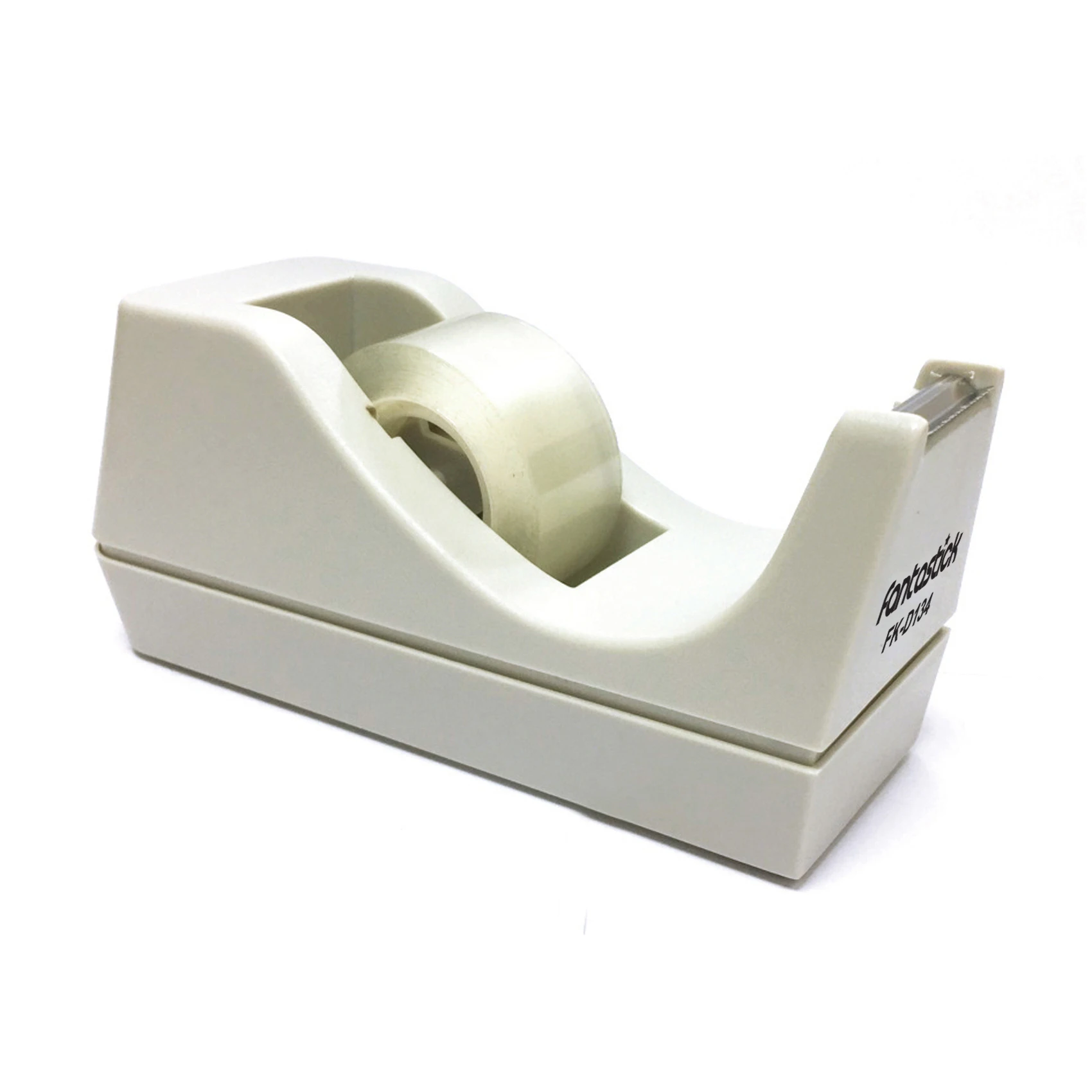 Contemporary design office and home use tape dispenser which dispenses up to 19mm wide 1 inch core tapes
