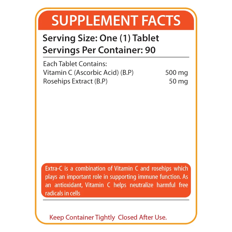 
EXTRA-C Halal Food Supplements Vitamin C 500mg Rosehips Extract 50mg Supports Immune System Nutrifactor Healthcare Product 
