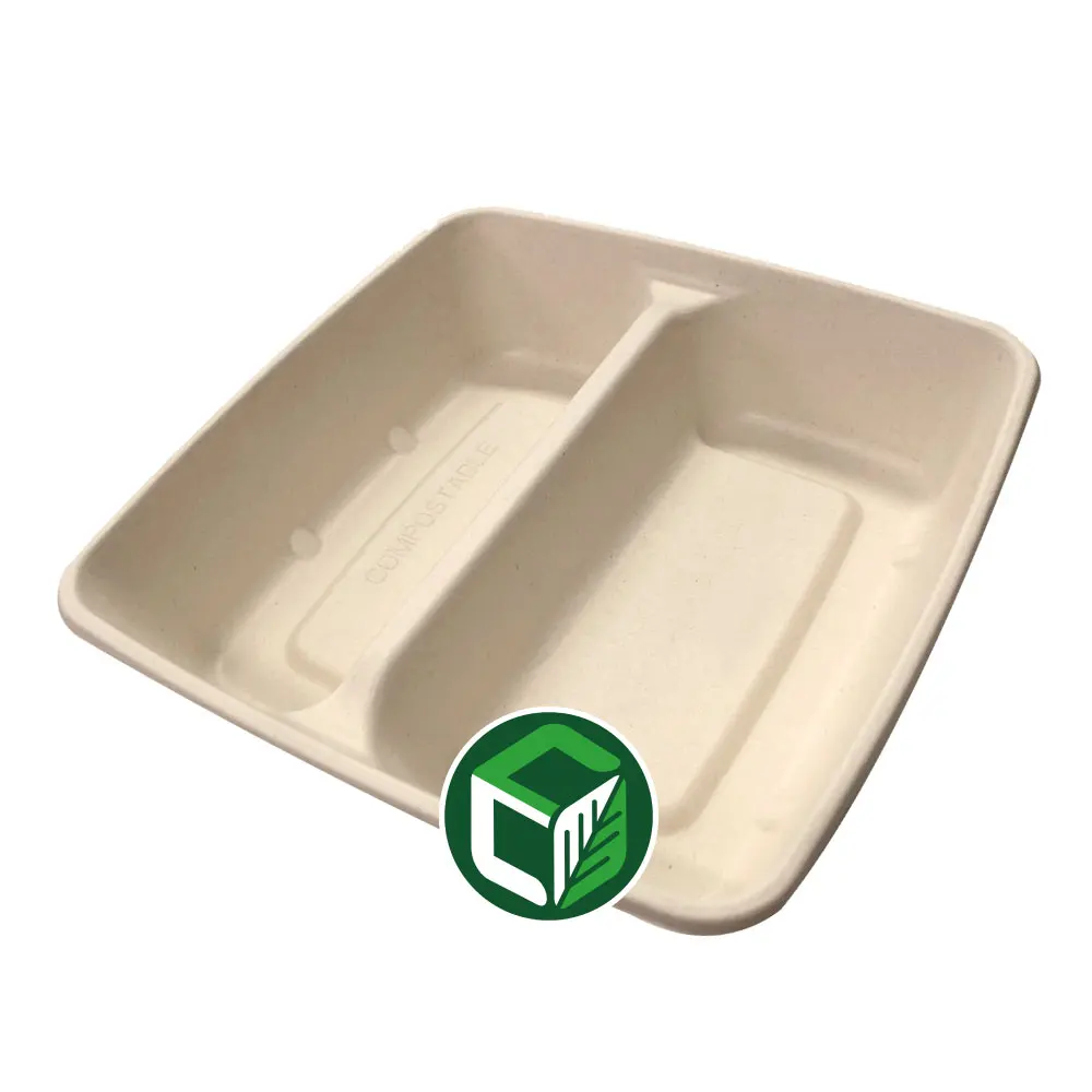 
ECO 2 Compartment Pulp Square Bamboo Fiber Food Box 