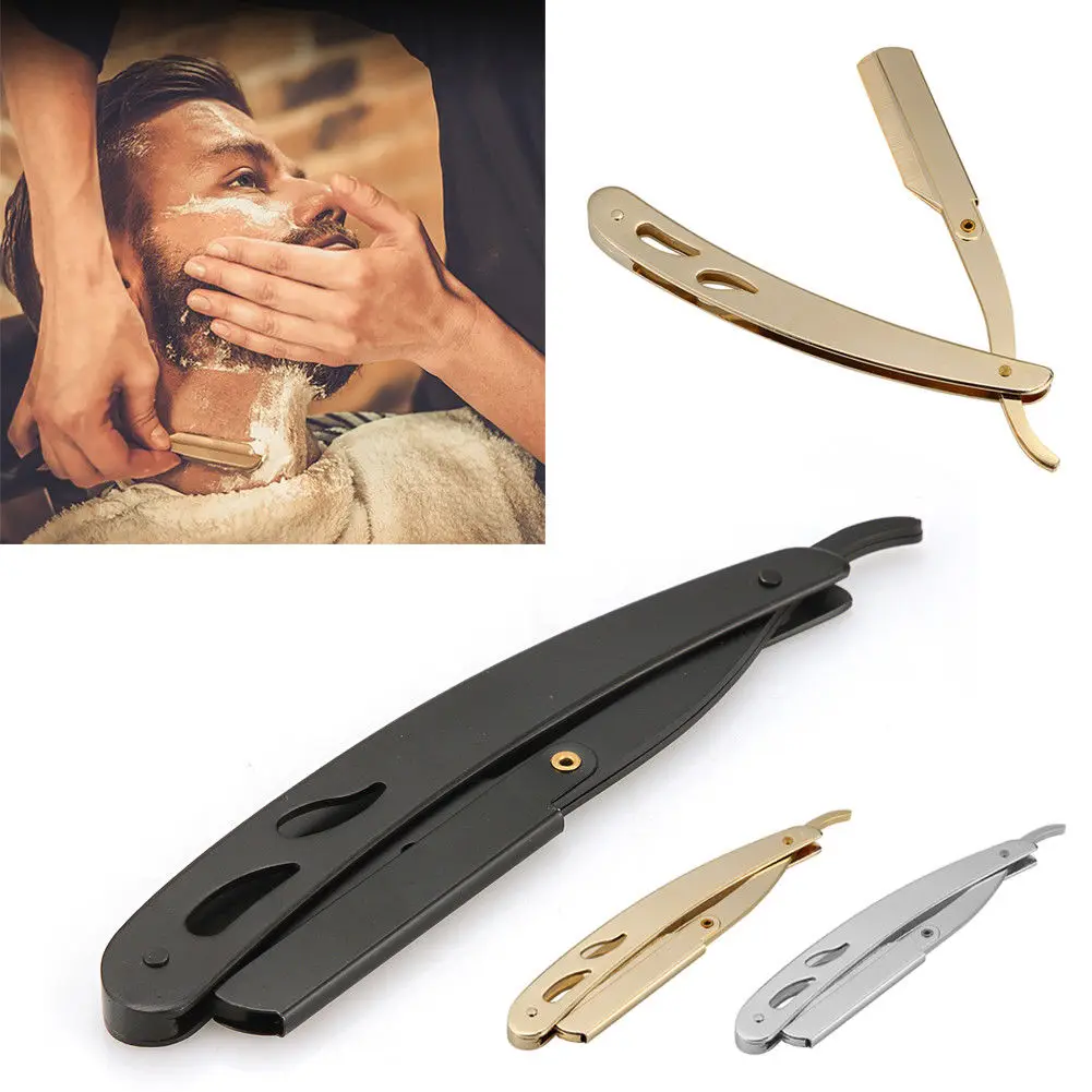 Professional Barber Edge Razor Folding Straight Shaving Razor Knife Steel Blades