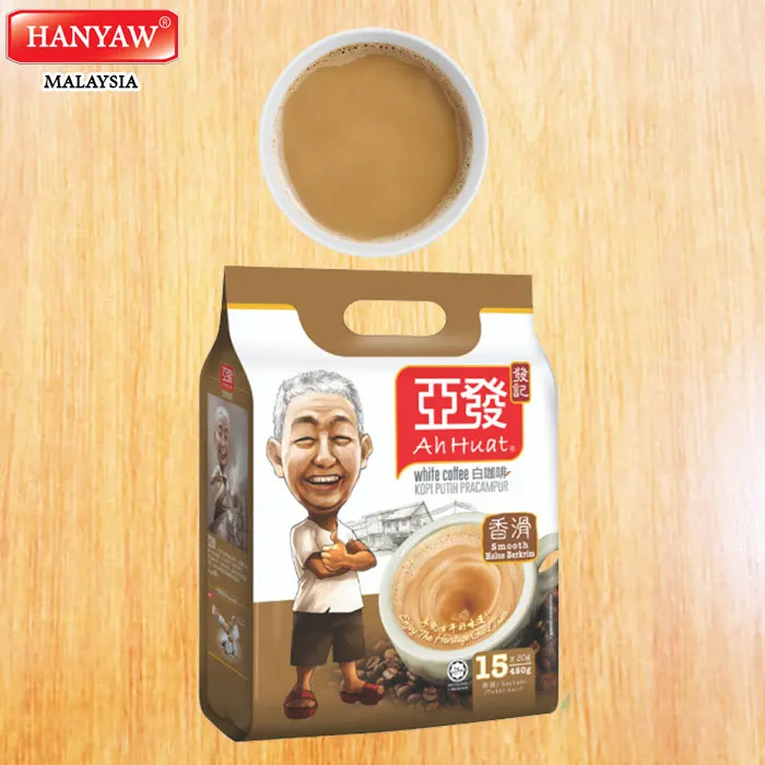 [Малайзия] Быстрая доставка + Халяль Сертифицированный AH HUAT 3 в 1 белый кофе Гладкий Halus Berkrim (30gx15sachetsx2 0 пакетов/картонная коробка)