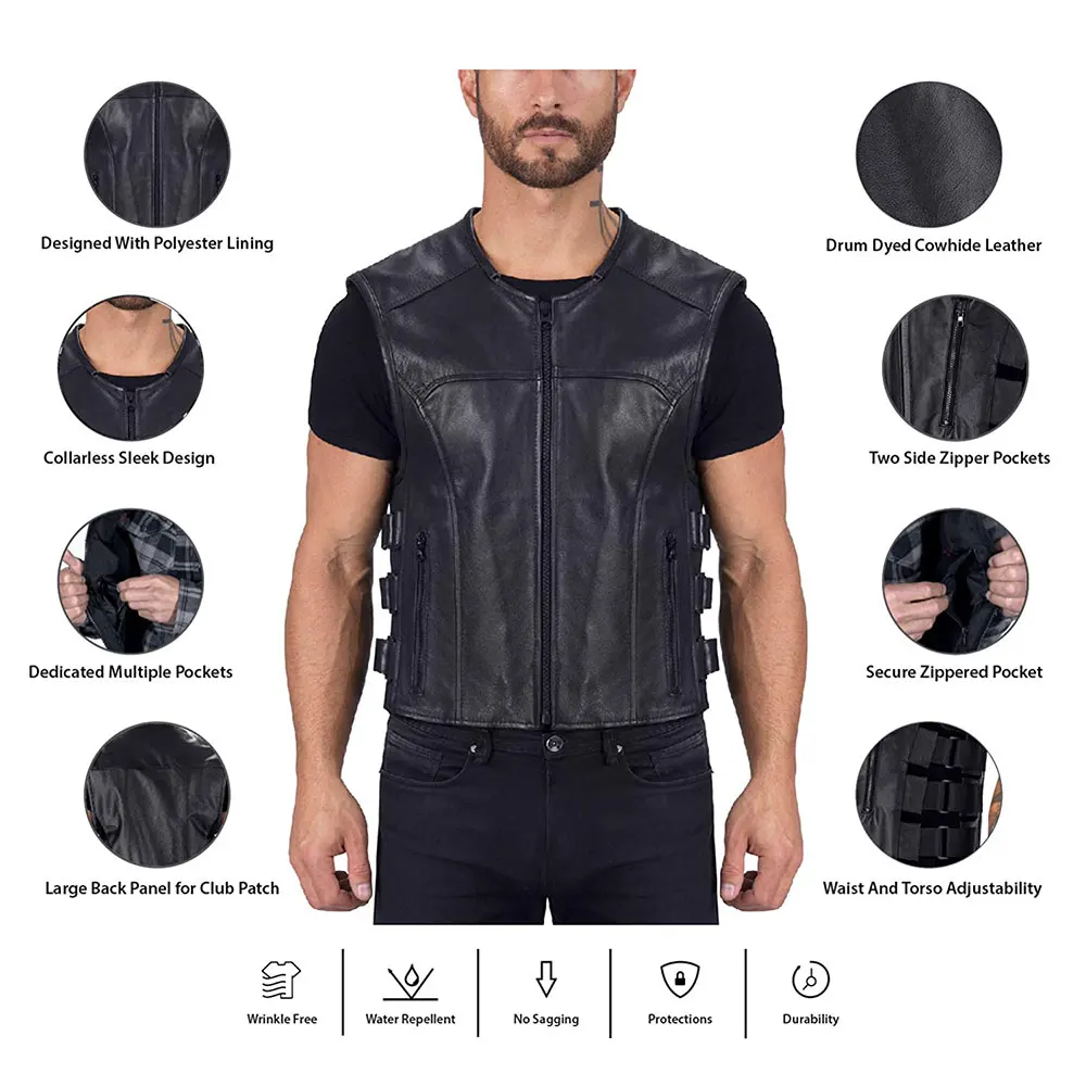 
Motorcycle Leather Vest For Bikers USA Bikers Cowhide Leather Vest For Sale Online Wholesale Leather Vest 