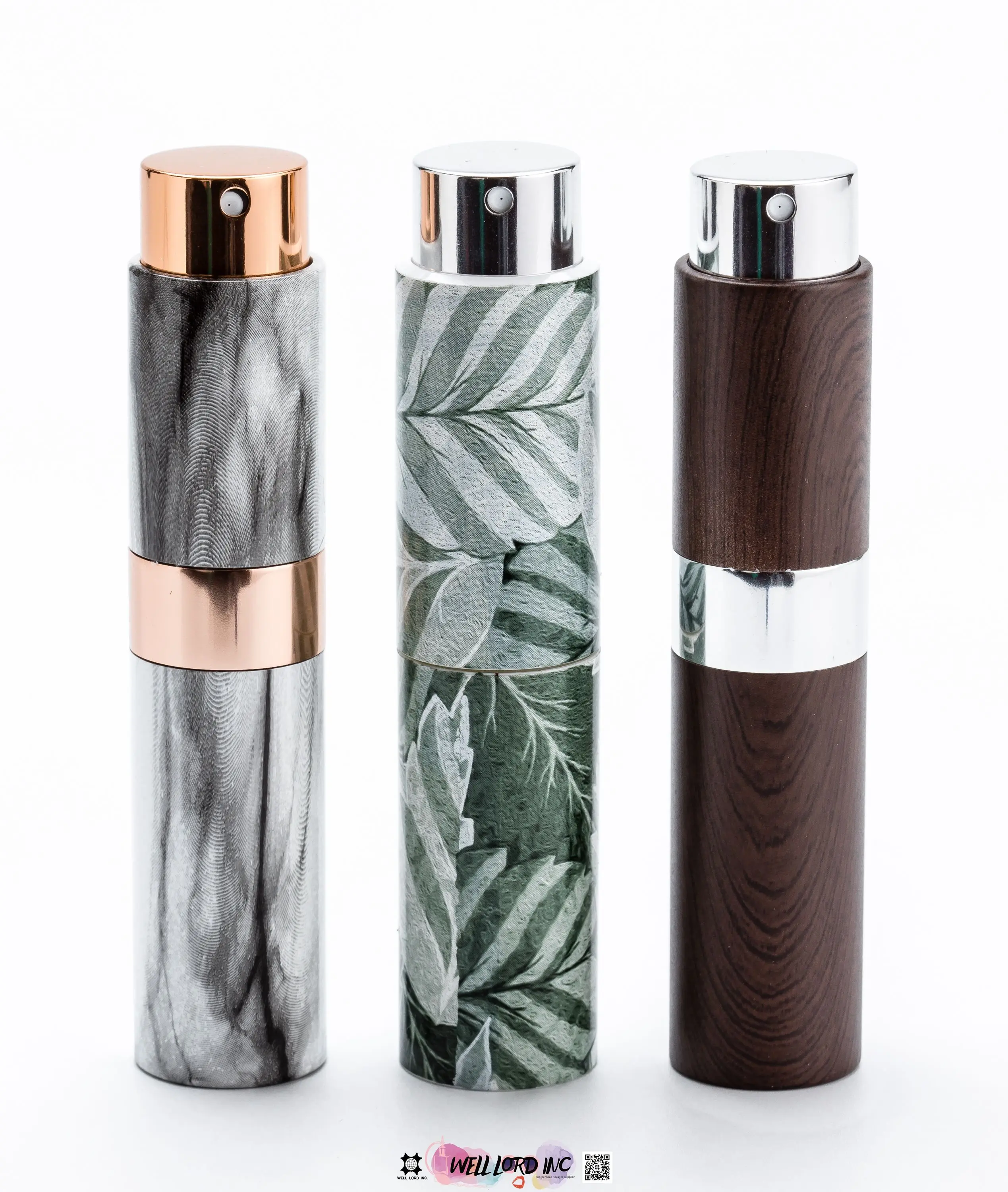 Marble patter travel size perfume bottle refillable 8ml aluminum bottle water transfer perfume atomizer