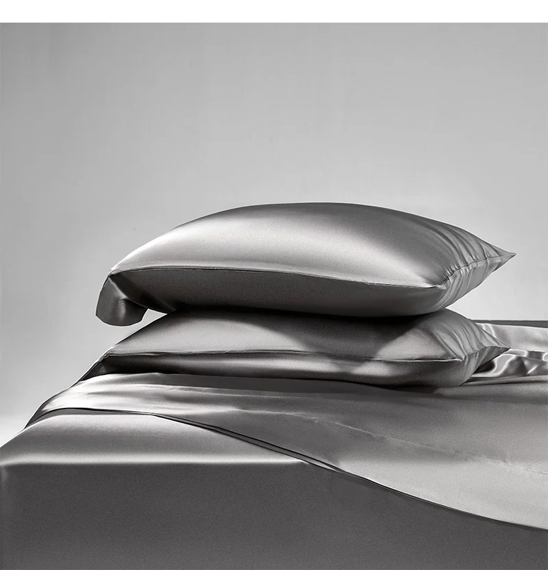 Light silver customised size bedding silk mulberry silk bedding 4 pieces 100% pure silk bedding