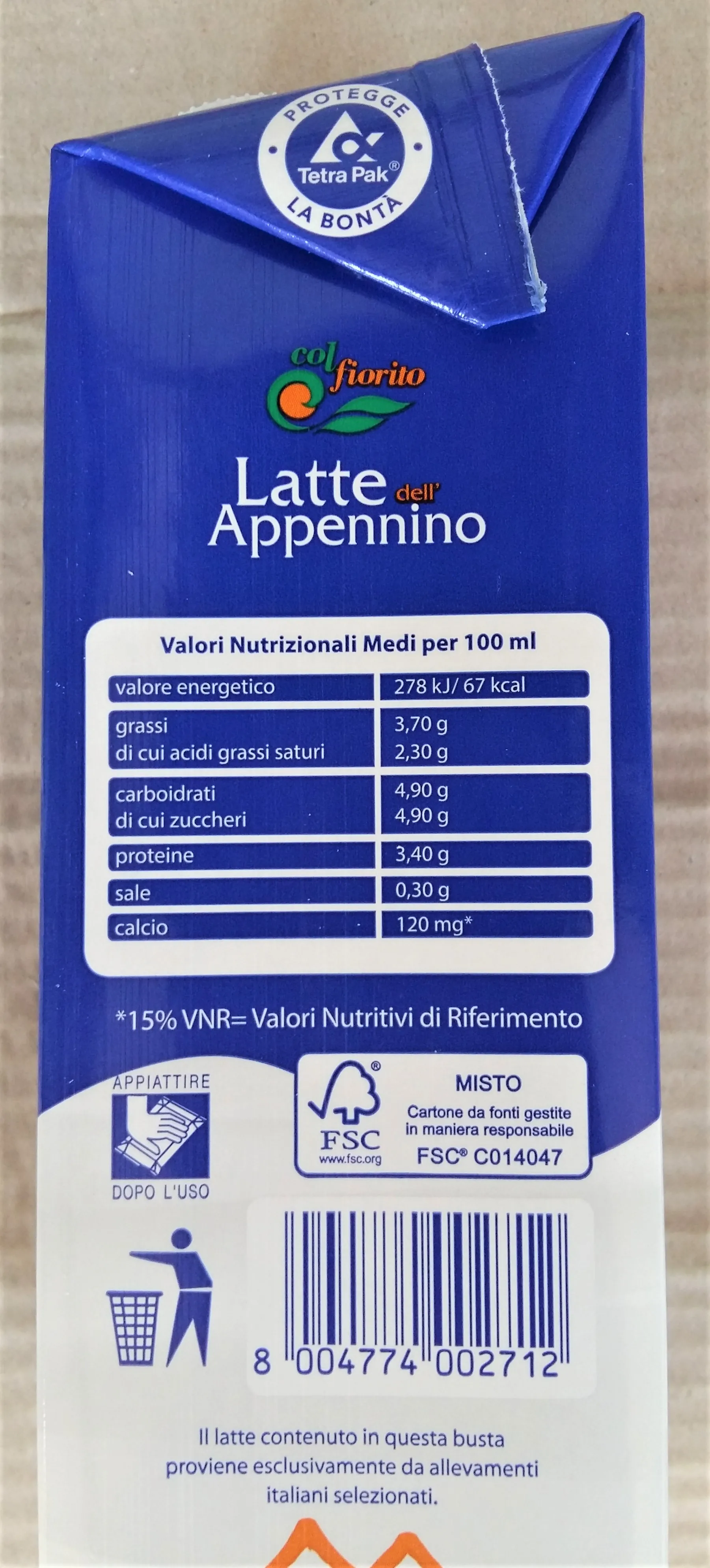 ITALIAN WHOLE MILK 1 Lt BOX Children Adults ISO BRC Cattle Half Sterilized baby milk