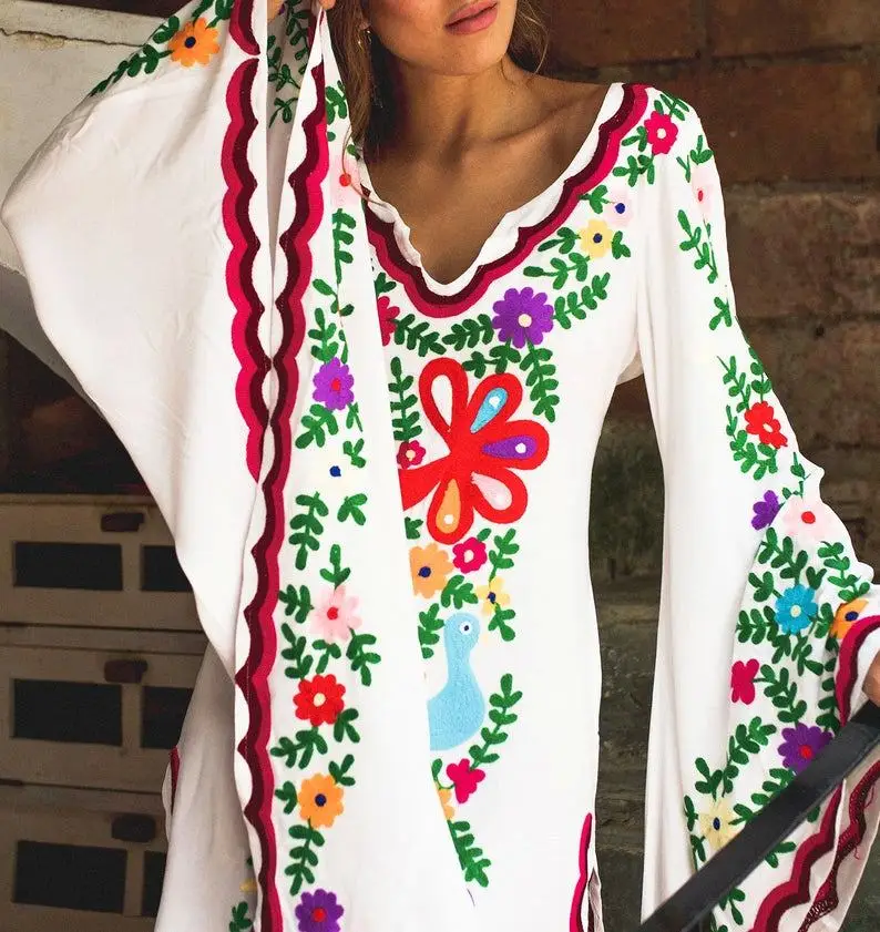 Mexican Beach Floral Print Maxi Dress party dresses women