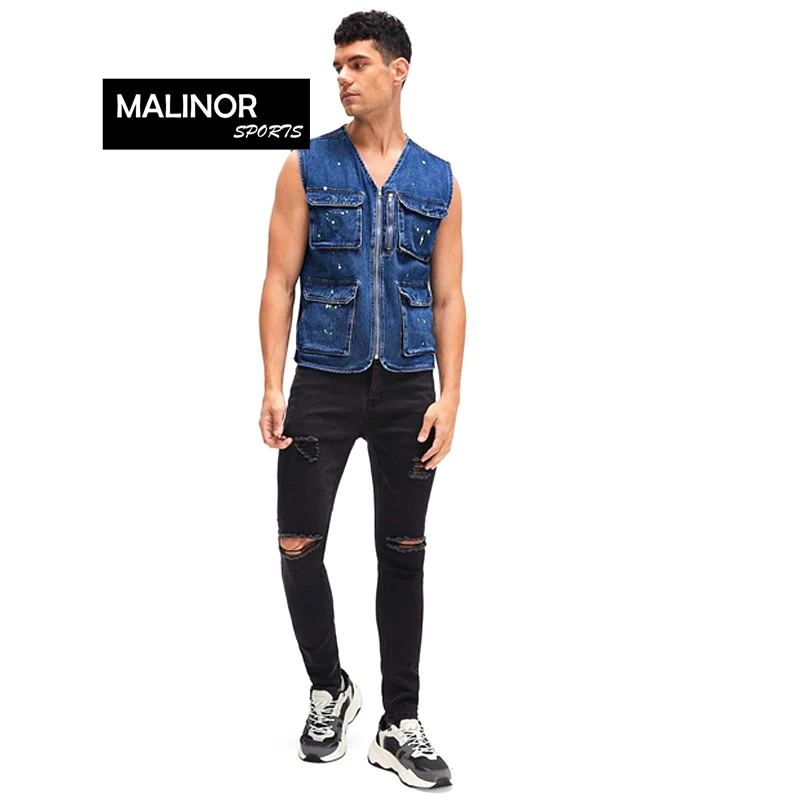 New Style Jean Vest Outdoor Denim Vests Biker Multi-Pockets Fashion Denim Vest