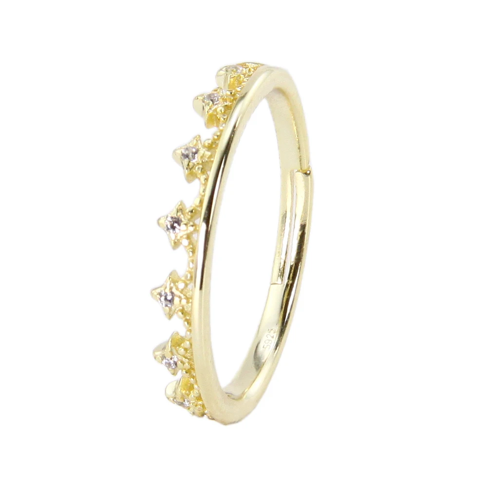 Простое кольцо с короной из серебра 925 пробы, 14 к, позолоченное желтым золотом