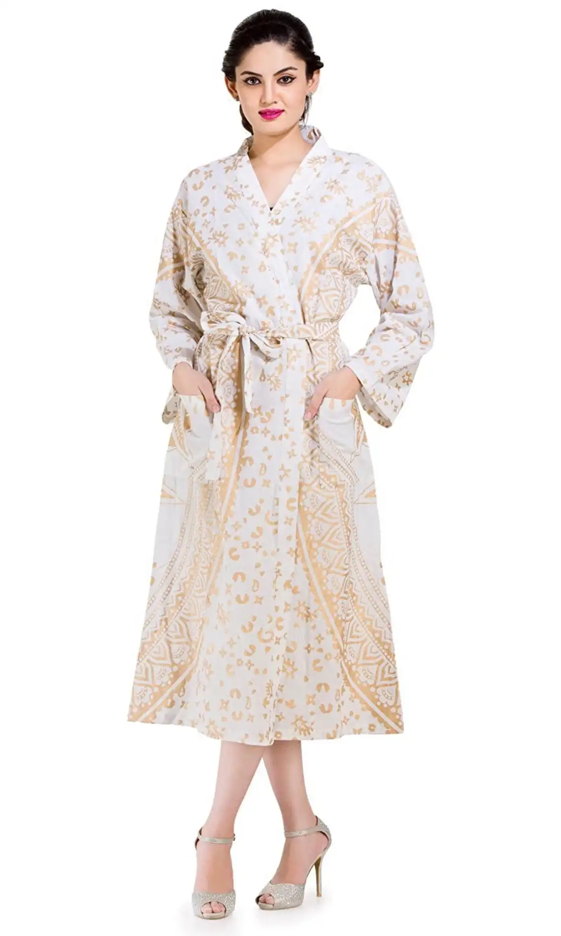 Cotton Mandala Long Sleeve Kimono Dress Festival Kaftan Psychedelic Maxi Jacket Robe Beach Cover Up Tunic